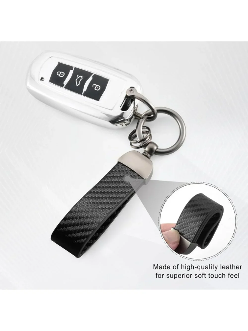 Stylish Carbon Fiber Keychain with Anti-Lost D-Ring & 2 Rings - Universal Car